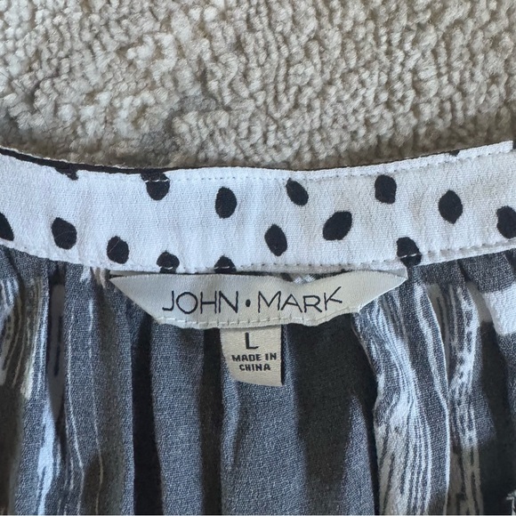 John Mark black white peasant top blouse boho embroidered tassel tie large - Picture 3 of 10